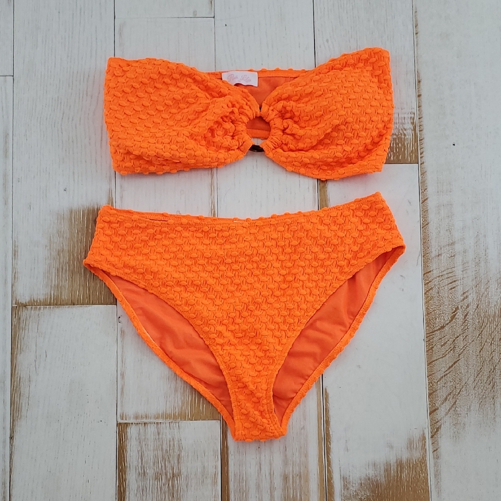 Pink Lily Orange Textured Bikini Set Bran New